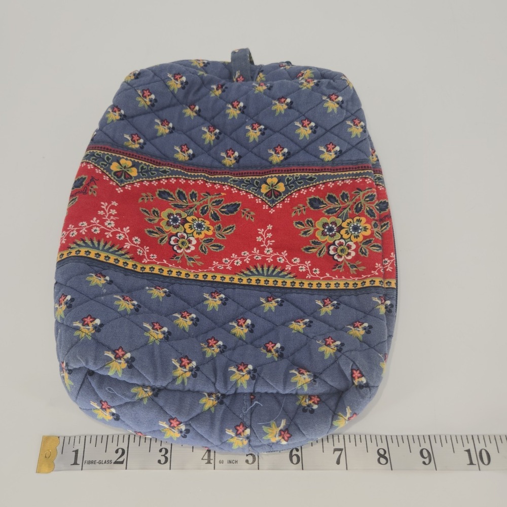 Vera Bradley Provencal Large Cosmetic Bag Blue Red Quilted Cotton Made USA Pouch - Picture 2 of 11